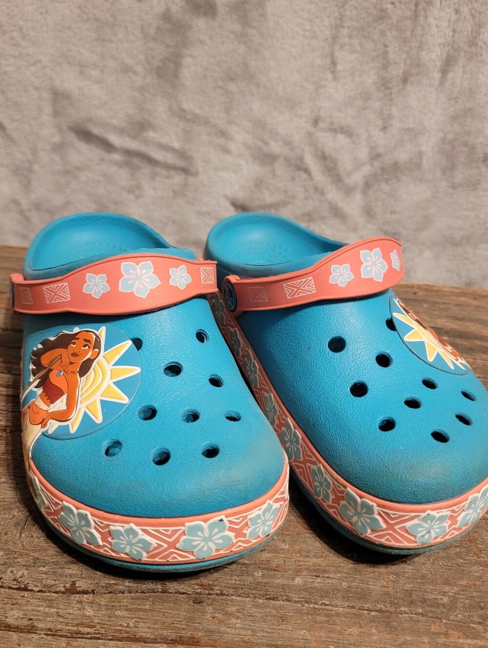 CROCS Kids Blue Croc Sandals with Coral Strap and Character